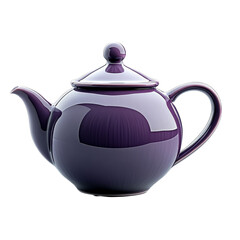Elegant purple teapot with a rounded form, cut out transparent