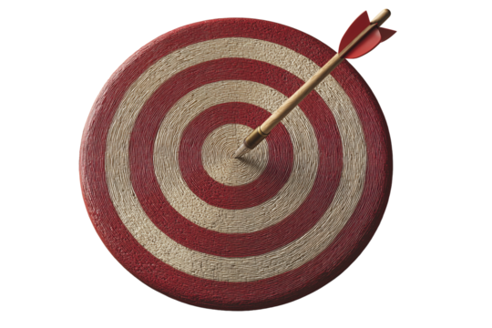 Red target with arrow in bullseye PNG with a transparent background

