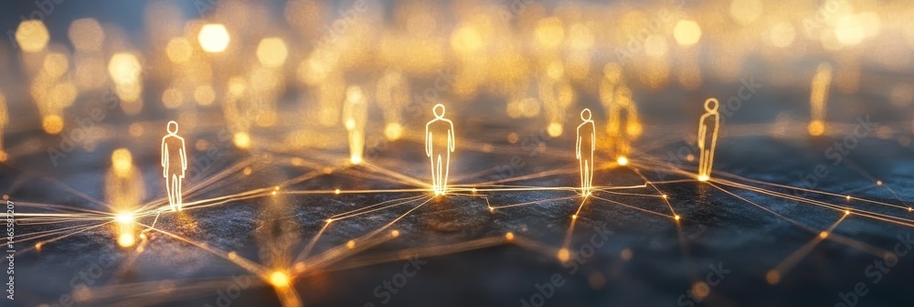 Poster global network connection - abstract depicting interconnected glowing figures representing global ne