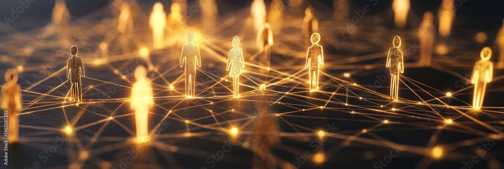 Poster global network connection - illuminated figures interconnected by glowing lines, symbolizing global 