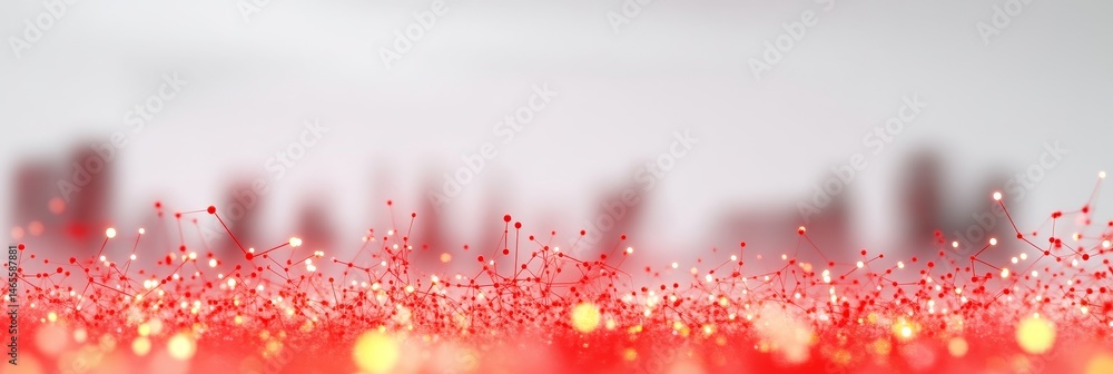 Poster glowing network nodes abstract connection - abstract connection, glowing network nodes, red and oran