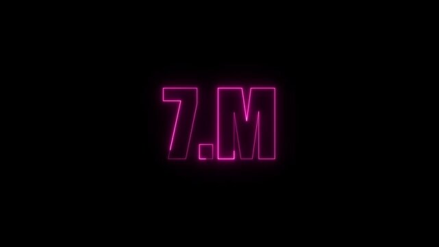 7m seven million neon glowing pink color text animation. Neon 7M text animation. on black background.