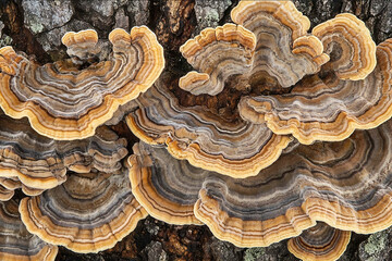 turkey tail mushroom photo front view variation high detail texture ultra detail midshot