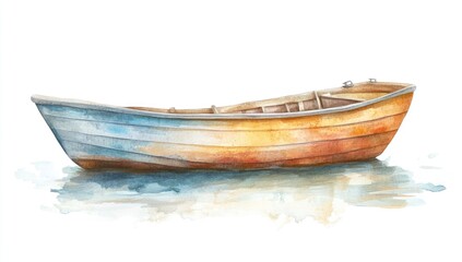Fototapeta premium Watercolor illustration of an old wooden rowboat