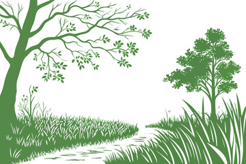 Naklejka premium green grass and tree