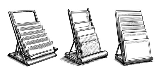 Magazine Racks Vintage Line Drawing Black and White Display Furniture Illustration