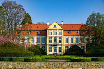 Lawns and flowerbeds in Oliwa Park in Gdansk