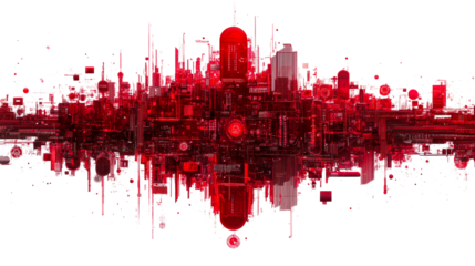 Urban Redscape Futuristic Cityscape, cut out transparent