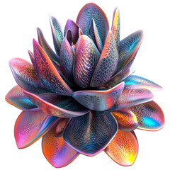 Iridescent scaled petals arrangement on black, cut out transparent