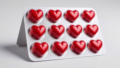 Medicine for the heart: stylized image of heart-shaped pills as a metaphor for love and emotional well-being
