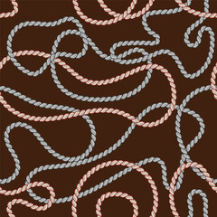 Twisted Rope Vector Seamless Pattern. Red and Gray ropes on Rich Brown Background