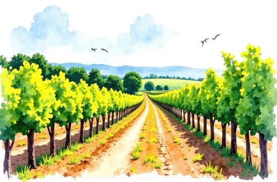 Rural landscape with vineyard and mountain and sea panoram