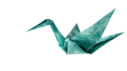 Paper crane origami turquoise toned, cut out transparent
