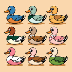 Cartoon Duck with Hat and Coat – Colorful Vector stickers Collection