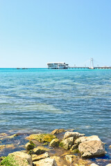 Durres, Albania - April 28th, 2024 - Gjiri lalzit sea, Durres, Albania. On a hot sunny spring afternoon.