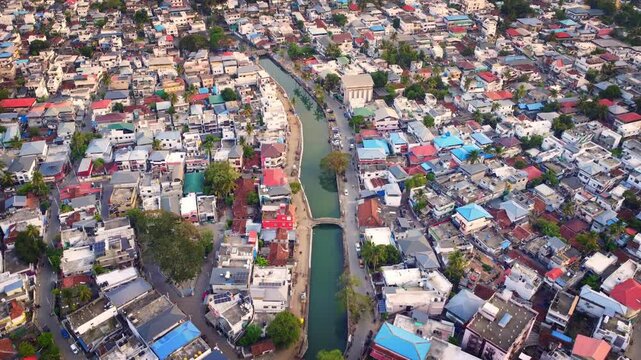 Stunning drone shot of Kochi city (also known as Cochin) in Kerala, India. It is a major port city & Often called the "Queen of the Arabian Sea, famous for Colonial architectures.