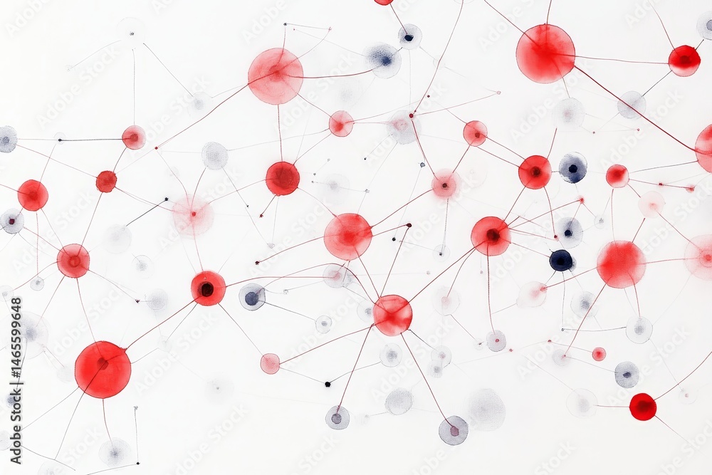 Poster network connection abstract - abstract depicting a network of interconnected nodes, using red and gr