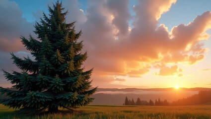 sunset in the forest