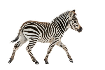 Fototapeta premium Zebra with black stripes isolated on white background, profile view. Safari hoofed and striped mammal, side view. African black and white equine, vector design Ai Generated