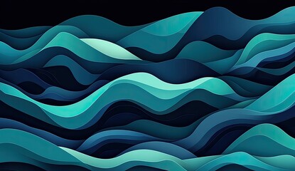 Abstract layered waves of teal and navy