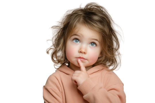 Curious thoughtful child looking up PNG with a transparent background

