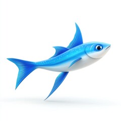Obraz premium Vibrant blue cartoon fish illustration against white background.