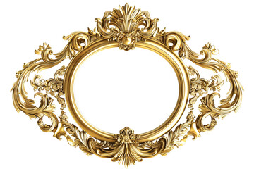 Ornate gold frame with oval opening, Baroque style, cut out transparent