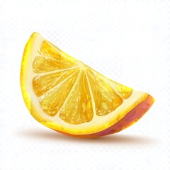 A single slice of a yellow orange fruit with a white background in a studio setting isolated