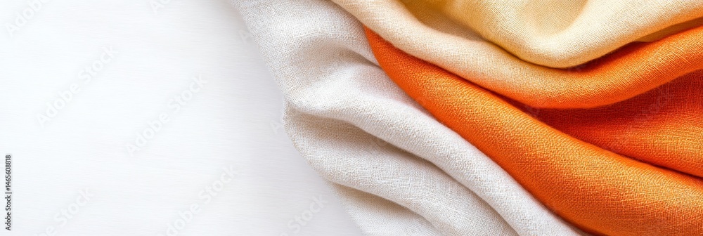 Poster soft linen fabric gradient - close-up of elegant linen fabric in a beautiful ombre gradient of cream
