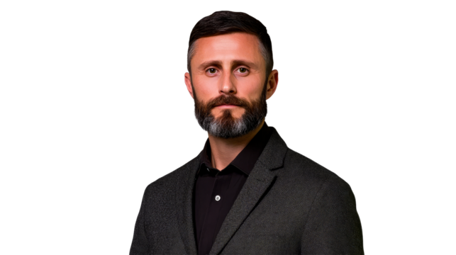Bearded man, formal wear, business portrait, neutral expression, cut out transparent - Powered by Adobe