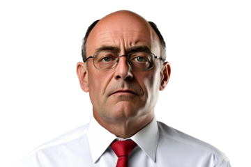 Serious middle aged man with eyeglasses, cutout transparent