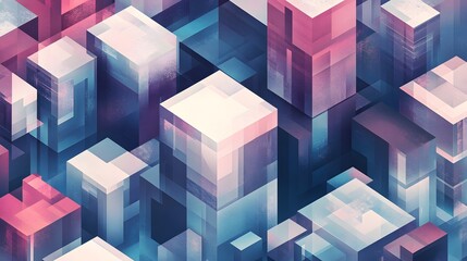 Obraz premium Isometric city: A dynamic isometric cityscape composed of geometric shapes, showcasing a blend of vibrant colors and modern architectural elements. Ideal for creative concepts and futuristic designs.