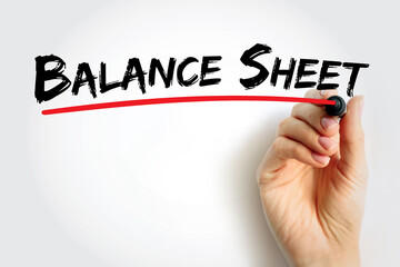 Balance sheet - summary of the financial balances of an individual or organization, text concept for presentations and reports