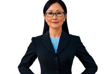 Asian woman in business attire, confident expression, cut out transparent