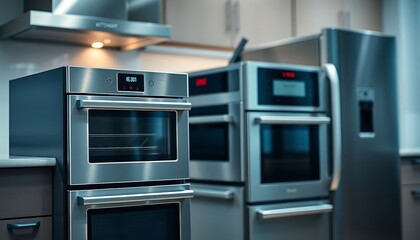 Obraz premium kitchen with stainless steel appliances and cabinets