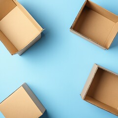 Multiple cardboard boxes on a blue background, concept of shipping and logistics
