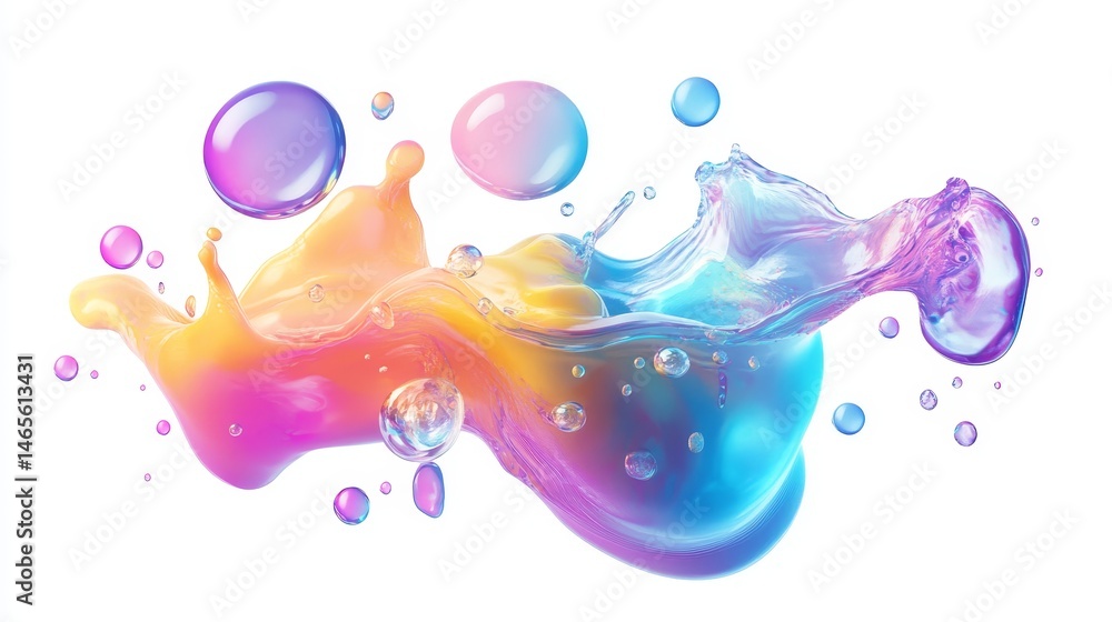 Poster vibrant liquid splash - a colorful abstract of a liquid splash with iridescent bubbles, perfect for 