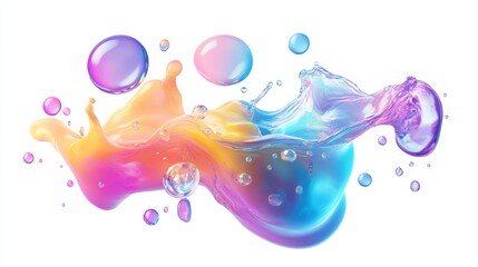 Vibrant Liquid Splash - A colorful abstract of a liquid splash with iridescent bubbles, perfect for backgrounds or design elements