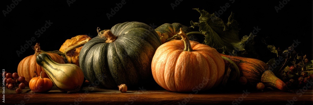 Aufkleber harvest still life of pumpkins and squash enhanced by warm lighting in an autumnal setting generativ