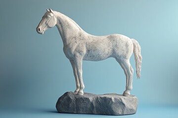 Elegant white horse sculpture positioned on a stone pedestal.