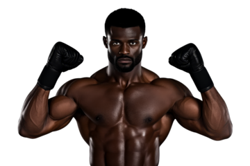 African American male boxer flexing, posing, confident, cut out transparent