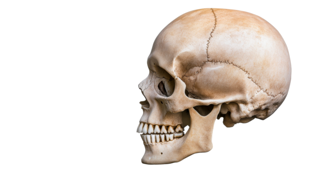Human Skull Anatomical Side View, Halloween Decor, Cut out transparent