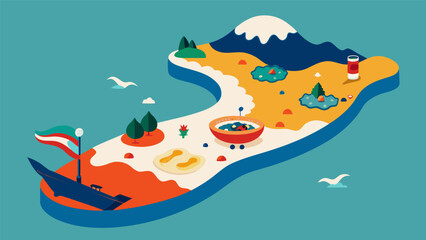 A sensory journey through Chiles coastal waters captured on a single exquisite platter.. Vector illustration
