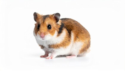 Hamster over white background, close view hamster sitting on the ground