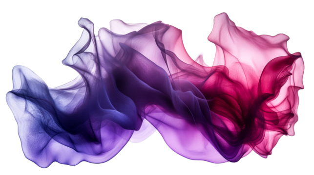 Translucent flowing fabric with pink and purple hues, cut out transparent