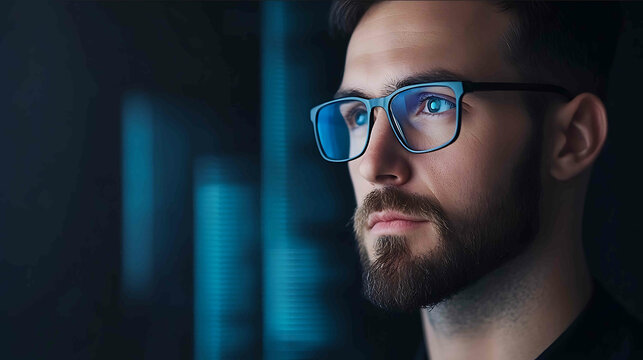 Business intelligence analyst visualizing key metrics on an interactive dashboard realtime data processing vibrant cyber theme