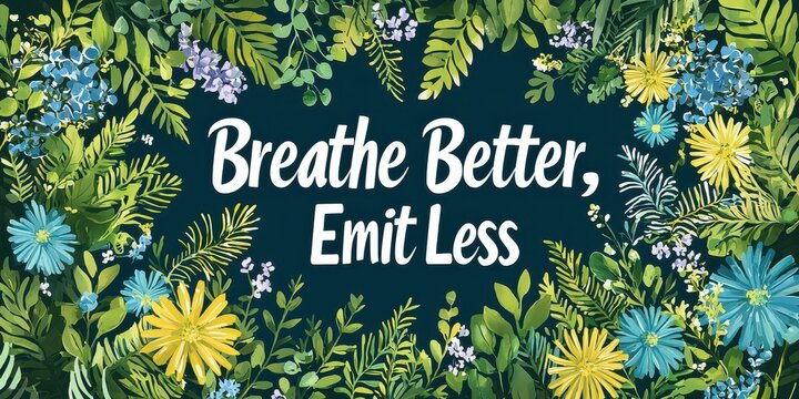Carbon footprint reduction with renewable awareness idea. Breathe better with floral design and eco-friendly message.