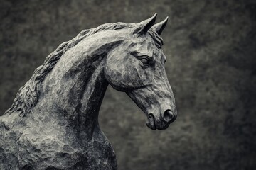 Fototapeta premium Close-up profile view of a sculpted horse statue.