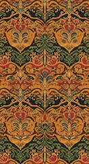 Rich Autumnal Damask: Intricate Textile Design