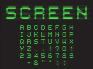 CRT Monitor Screen Effect Latin Font. Uppercase With Numbers